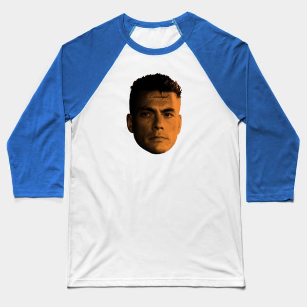 Jean Claude Van Damme "Dammaged" forehead tattoo Baseball T-Shirt by BryanWestArt